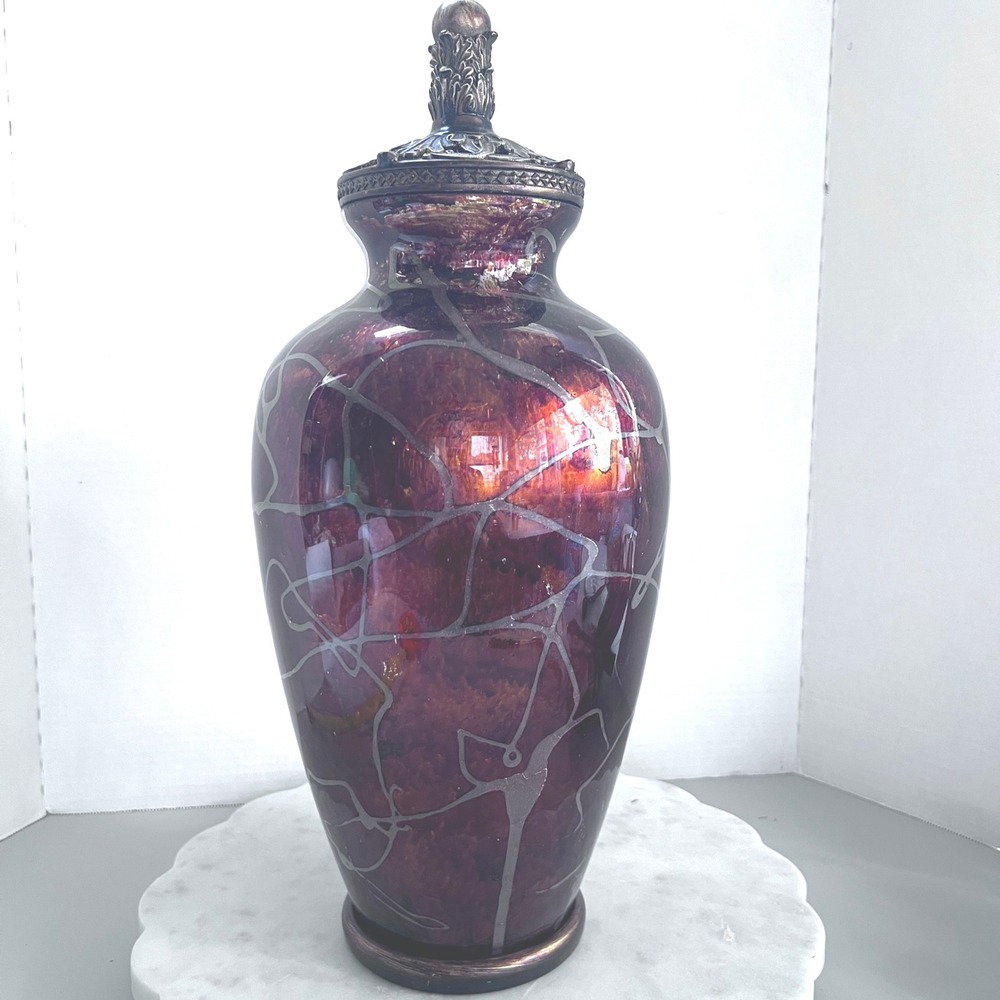 Large Vessel Decor Red Coppery Marbled‎ Grey Matrix Metal Designer Top 18X8"